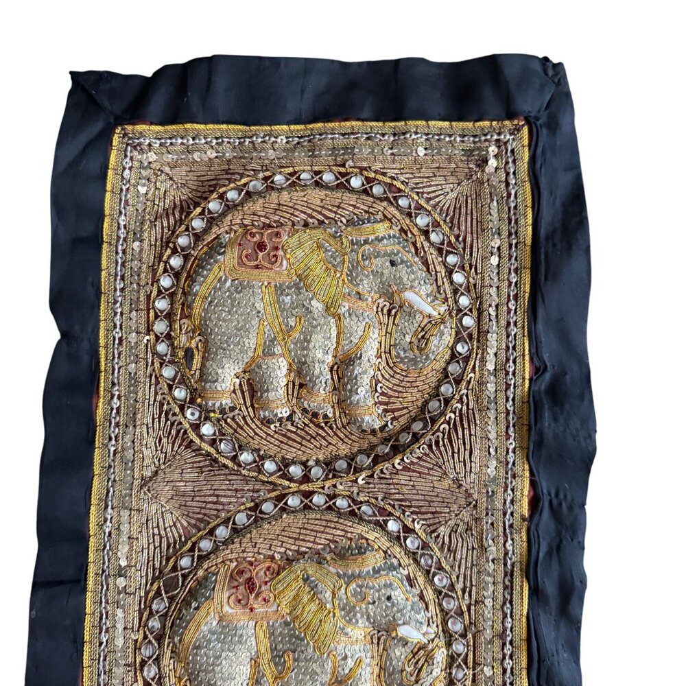 Vintage Embroidered Elephant Textile Wall Hanging Decorative Panel - Picture 2 of 11